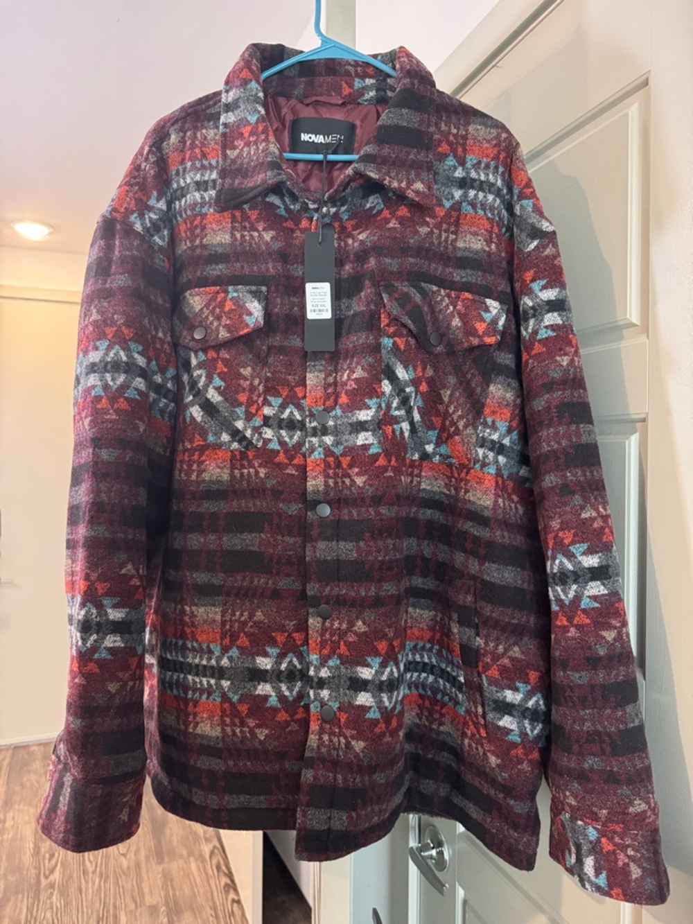 Men's Burgundy Patterned Wool-Blend Jacket